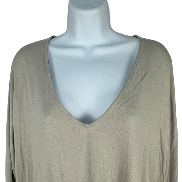 Double Zero Taupe Long Sleeve V Neck High Low Top Size Small Relaxed Fit - Picture 4 of 9